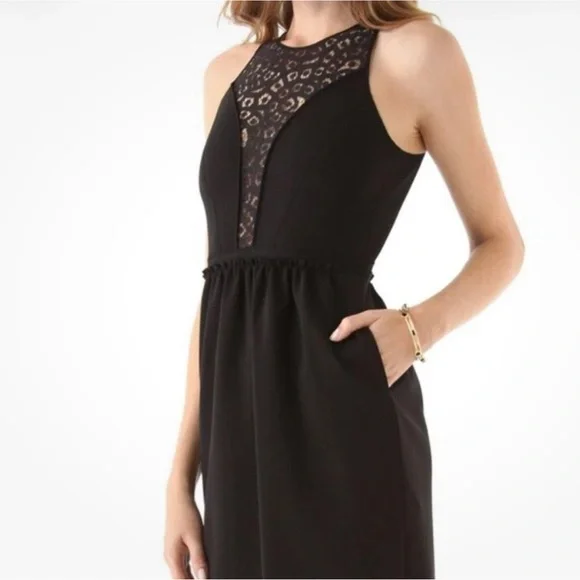 Rebecca Taylor | Black Ponte and Lace Inset Sleeveless Dress Size 4 - Picture 6 of 9
